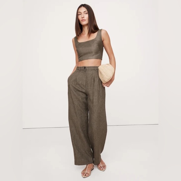 NWT! BANANA REPUBLIC TAUPE SOHO HIGH-RISE WIDE-LEG LINEN PANT - Picture 1 of 1